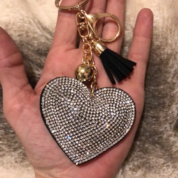 DiamondGlitterCrystalHeartKeychainPurseCharm - Picture 4 of 4